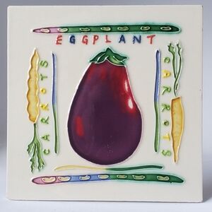 Eggplant Carrots Ceramic Tile Trivet Or Wall Plaque